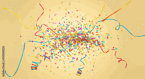 Colorful Confetti and Streamers Bursting with Joyful Celebration and Festivity.