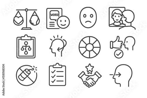 Business and communication icons on dark background