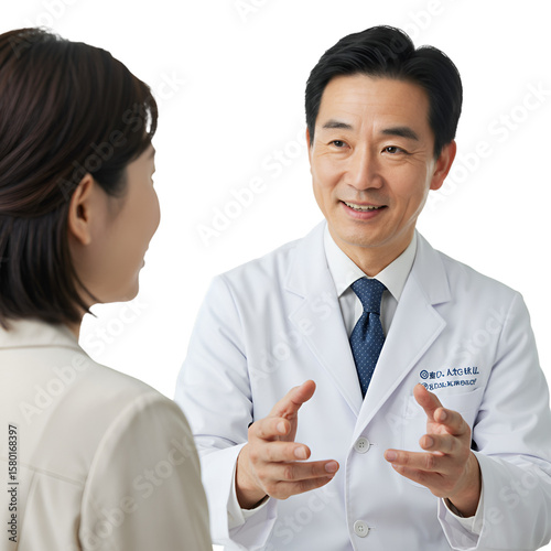 Asian Doctor In White Coat Consulting With Patient on Transparent Background