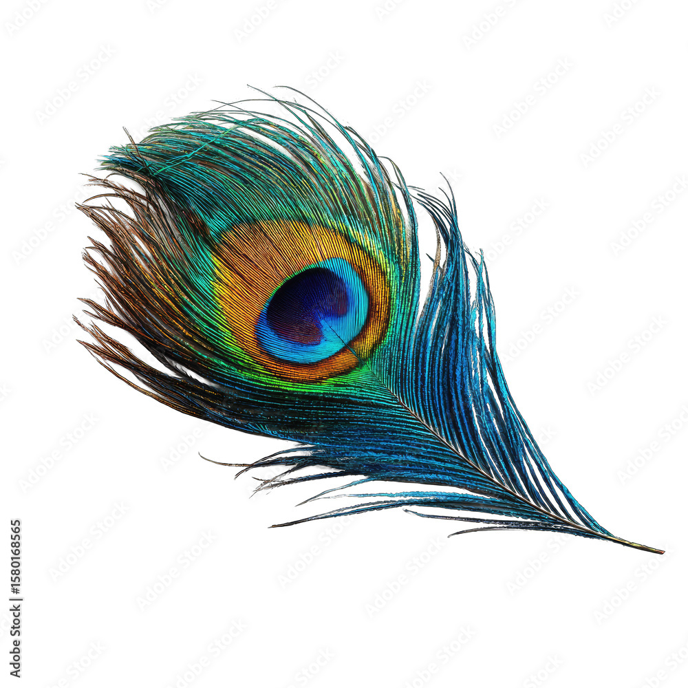 Fototapeta premium Vibrant peacock feather, detailed close-up