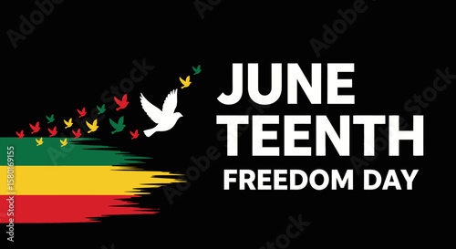 Juneteenth Freedom Day Celebration with Flying Doves and Colors.