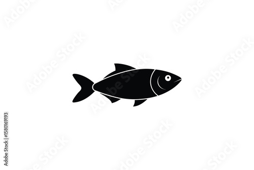 Simple Black Fish Illustration with Distinctive Silhouette Style on White Background for Graphic Design and Creative Projects silhouette