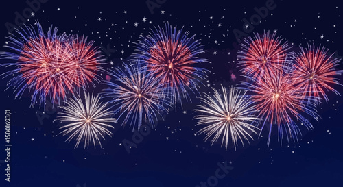 Spectacular Fireworks Display Against a Dark Night Sky with Stars.