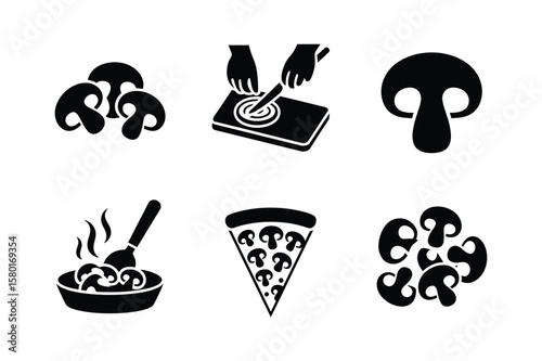 Mushroom preparation cooking pizza slice steaming food sliced mushrooms chopping