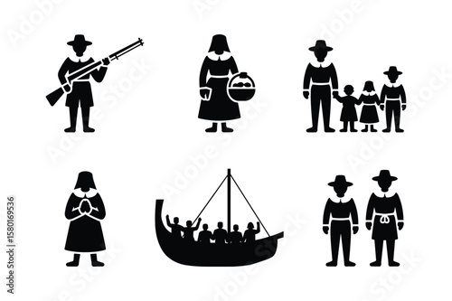 Pilgrim family with rifle and boat basket