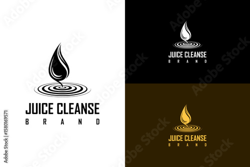 vector illustration of swirl shaped droplet falling into a circle, logo for smoothies, juice brand, juice shop, organic, natural, detox juice, toxin removal, juice cleanse brand, and more