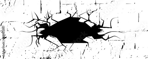 Wall crack icon. Hole in floor, broken glass symbol top view, break effect design