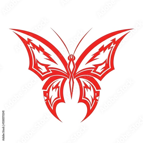 Free Download Bold red tribal butterfly illustration featuring symmetrical lightning-style wings, clean vector lines, and a sharp silhouette on a white background, ideal for tattoo or graphic art - GFXLoad