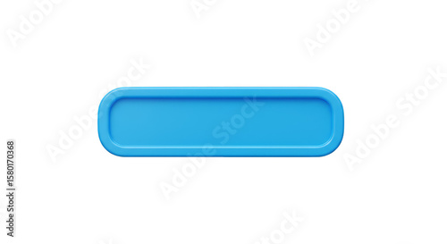 Blue Button 3D Icon Render Rounded Rectangle Shape on Transparent Background