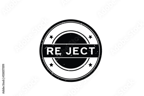 Grunge Reject Stamp with Circular Border and Stars Illustrating Rejection Refusal and Denial in Black and White Silhouette