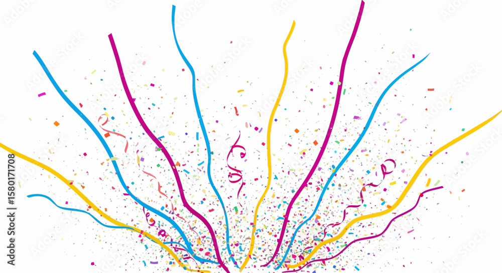 Fototapeta premium Colorful Confetti and Streamers Bursting Upward in Celebration.