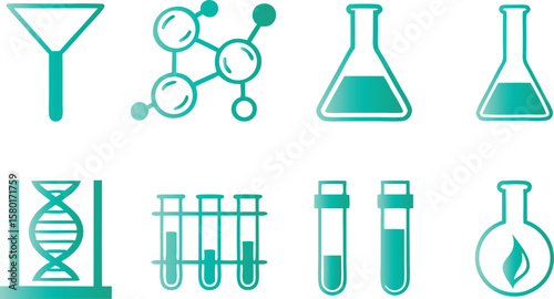 Teal science laboratory equipment and molecular icons
