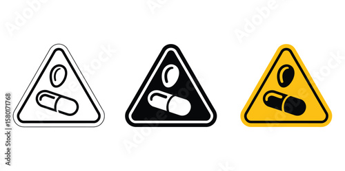 Side effects sign vector in black and yellow colors.Side effects signs vectors set in black and red colors on white background.