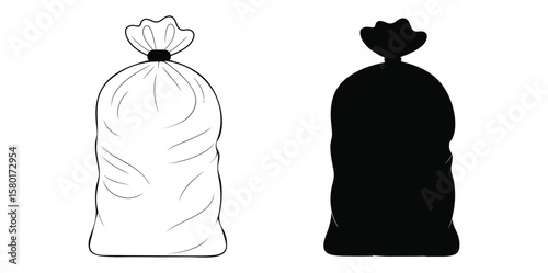 Trash bag outline icon collection or set. Trash bag Thin vector line art, vector illustration on white background.Black and white vector illustration of plastic garbage bags. 