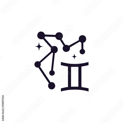 Gemini zodiac symbol silhouette vector logo with twin motif, generative ai