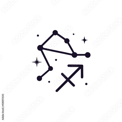 Sagittarius zodiac symbol silhouette vector logo with archer motif, generative ai