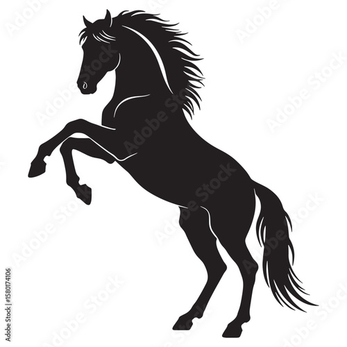 Black horse rearing with flowing mane and tail silhouette animal