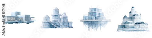 Fantasy Ice Architecture Set - Futuristic Frozen Buildings