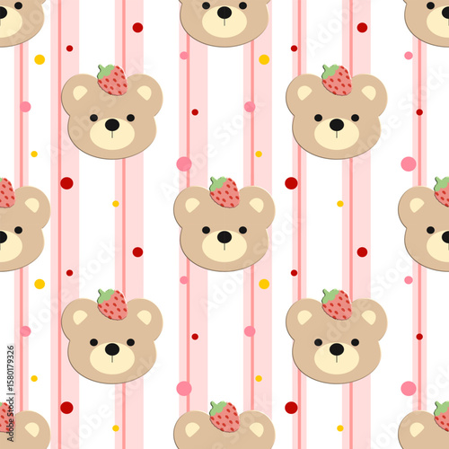 seamless pattern with bears  and strawberry, fabric pattern, gift wrapping paper, notebook cover, phone case 