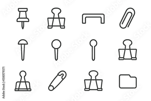 Set of office supply icons on dark background