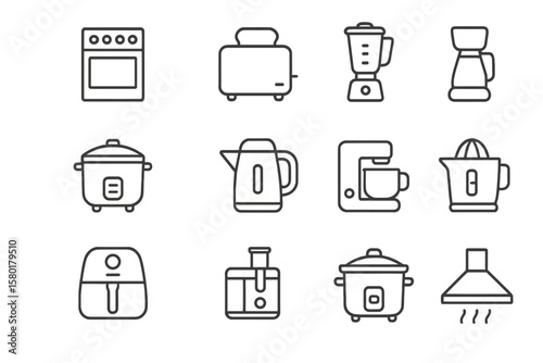 Kitchen appliance icons collection on gray background