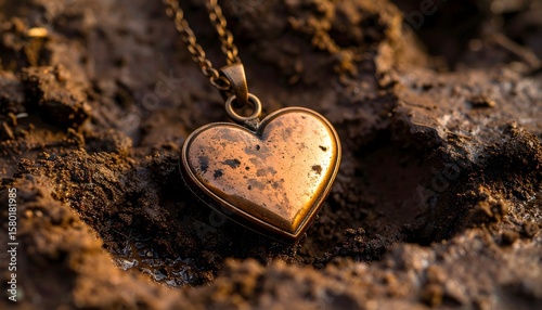 Heart Shaped Locket Discovered in Muddy Ground Close-Up Shot