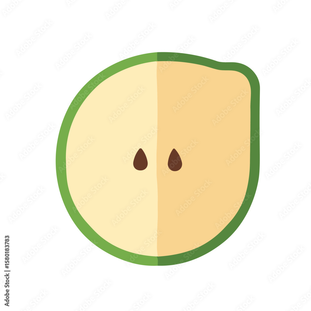 Fototapeta premium Simple, stylized illustration of a sliced green apple, showing the fruit's interior.