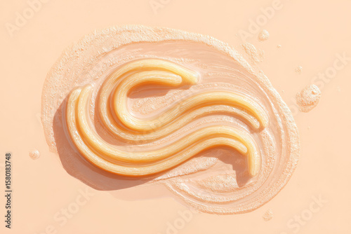 Abstract digestive shape formed by fries and grease on pastel background, evoking unhealthy eating and fast food concept with creative, modern, minimal style