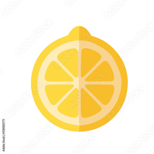 Flat design illustration of a sliced lemon, displaying its segments and a simple shadow effect.