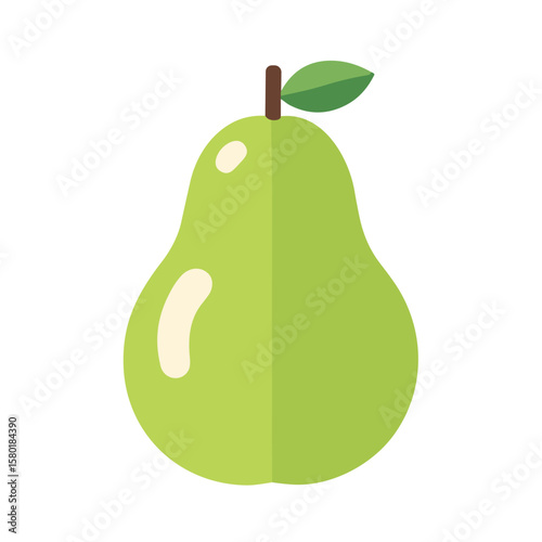 A single, ripe green pear with a leaf, illustrated in a simple, flat style.