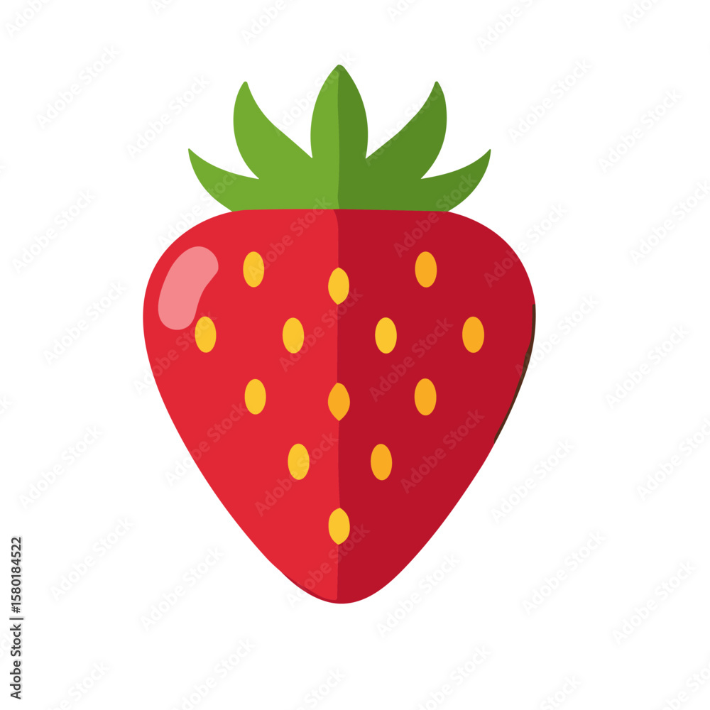 Fototapeta premium A vibrant, flat design illustration of a single strawberry.