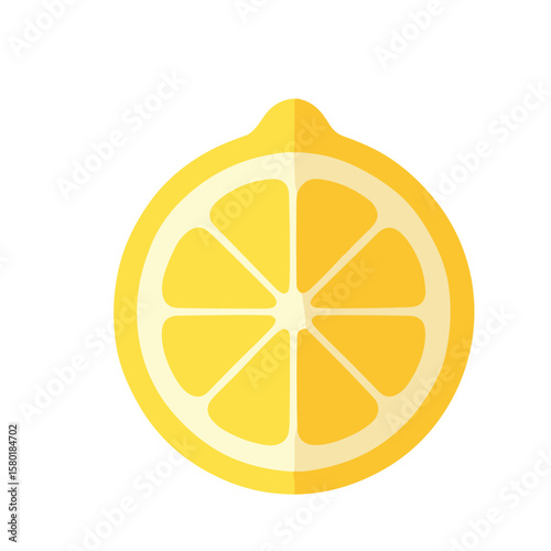 A stylized, flat vector illustration of a lemon slice, featuring a bright yellow color and simple geometric shapes on a white background.