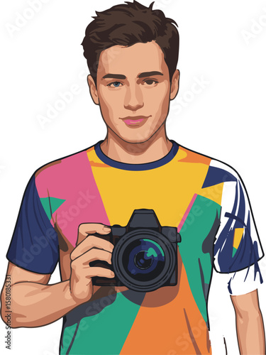 Young Male Photographer with DSLR Camera Illustration
