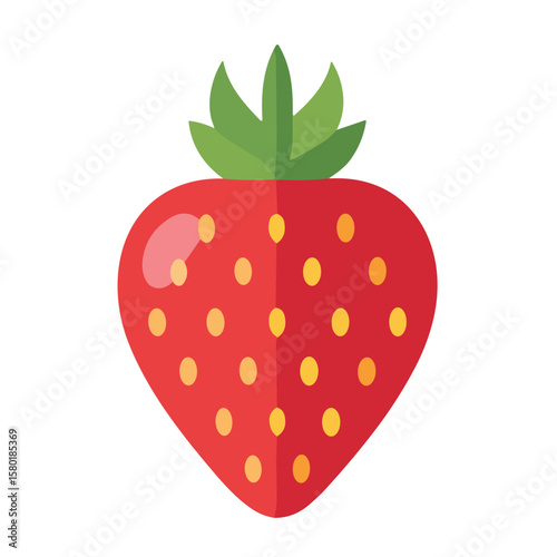 Flat design illustration of a single, vibrant red strawberry.