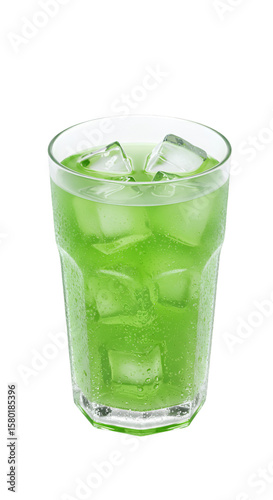 Iced Green Drink With Ice Cubes Cocktail on Transparent Background