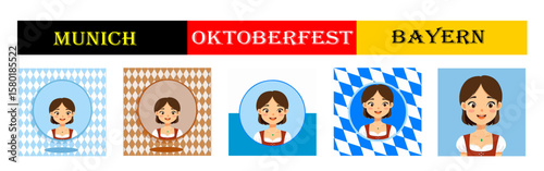 From the series "oktoberfest", girl with dirndl  with different variants of bavarian patterns and backgrounds	
