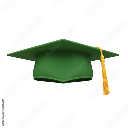 Green Graduation Cap with Gold Tassel Academic Education Illustration