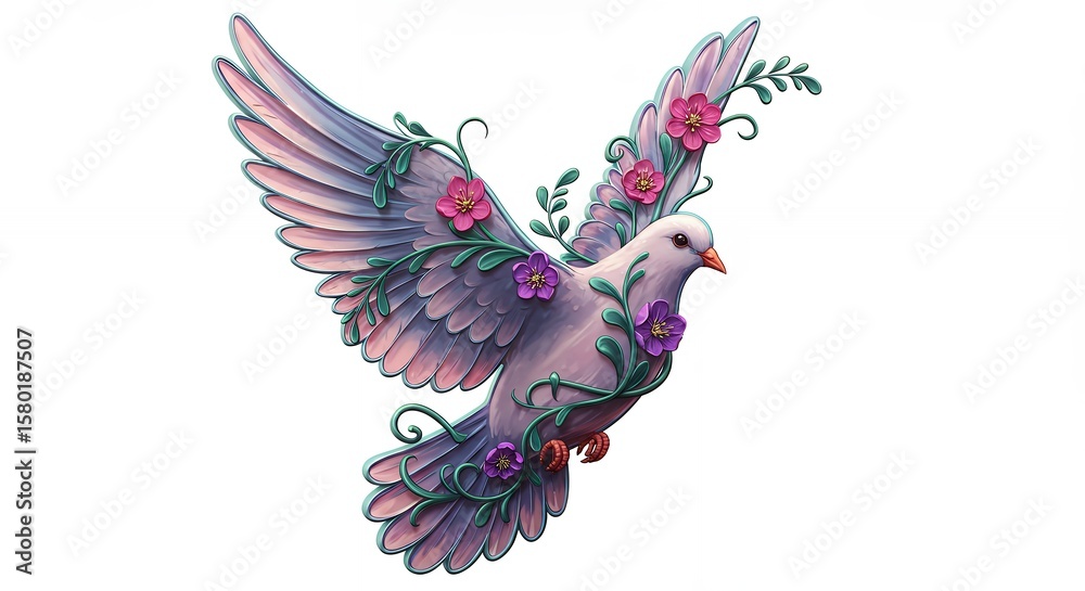 Obraz premium Ornate flying dove illustration