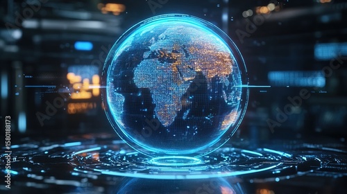 AI-generated holographic globe showing real-time population movements