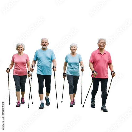 Group Image Seniors Nordic Walking Togetherness Transparent Background