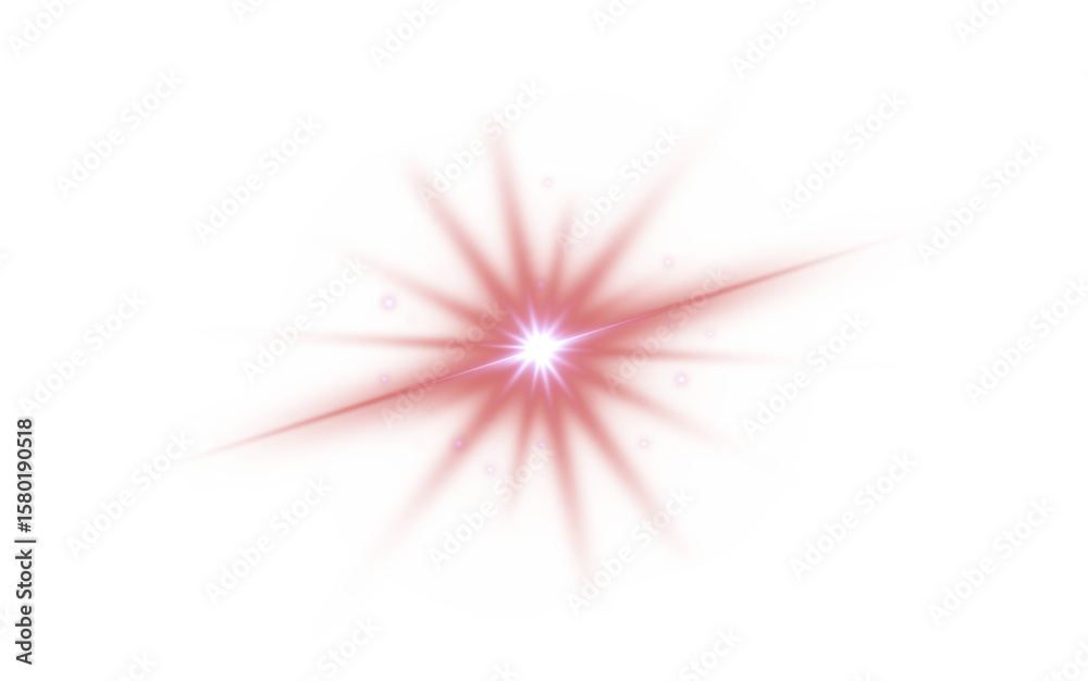 Fototapeta premium Transparent light flare effect. Glowing neon-pink light star ray. Radiant glow effects overlay. Design template.