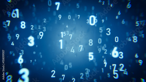 White numbers floating in a blue digital abstract cyberspace