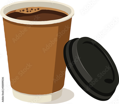 Morning Brew Delight: A simple yet inviting depiction of a warm, freshly brewed coffee in a to-go cup. The rich, dark coffee contrasts with the neutral tones of the cup. 