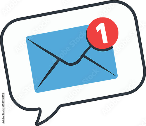 New Message Notification: A single blue email icon in a speech bubble with a red notification circle indicating one unread message.
