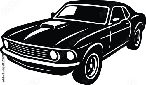 Classic muscle car in bold black: A timeless silhouette of a powerful classic muscle car in striking black, symbolizing speed, elegance, and vintage automotive design.