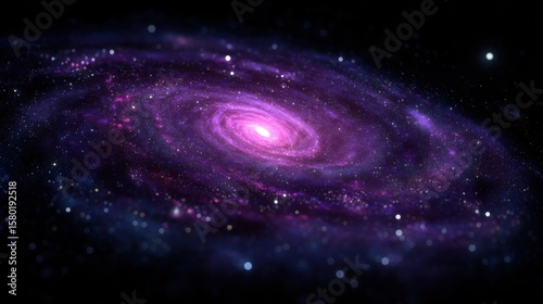 Stunning spiral galaxy scene with a bright pink core, swirling purple cosmic arms, and countless scattered stars, capturing the vastness, mystery, and beauty of the universe for astronomy, science - i