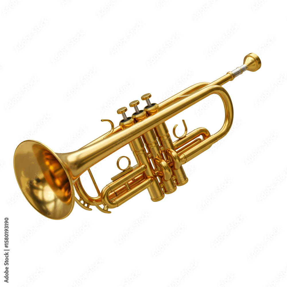 Naklejka premium Golden Brass Trumpet Musical Instrument Isolated on Transparent Background