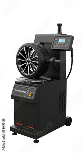 Illustration of Black Tire Balancing Machine with Transparent Background
