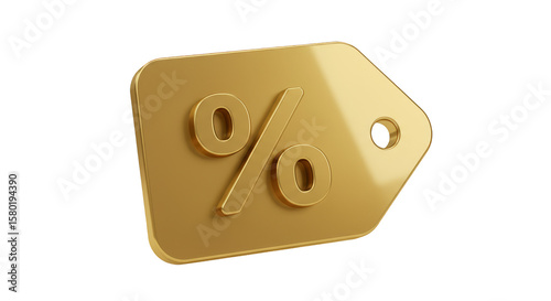 Golden Percentage Discount Tag Promotion Offer Price Isolated 3D
