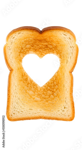 Illustration of Golden Toast with Heart Shape Cutout on Transparent